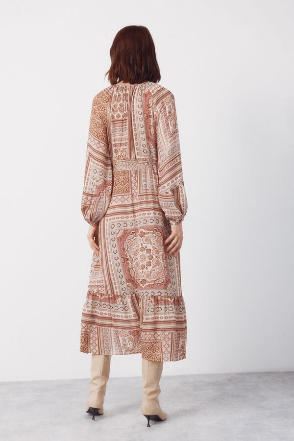 Cortefiel Vestido estampado Marr&oacute;n