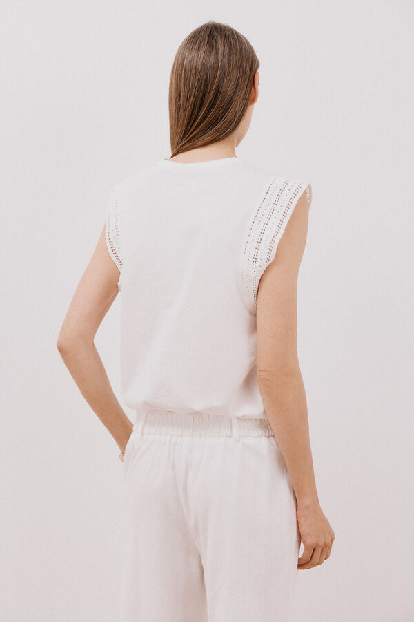 Cortefiel T-shirt crochet mangas Branco