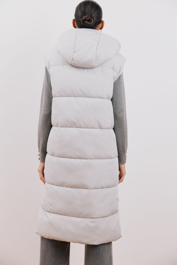 Cortefiel Chaleco largo cuello con capucha Gris