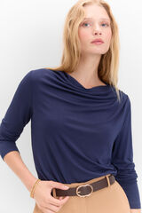 Cortefiel Camiseta con pliegues en hombro Azul marino