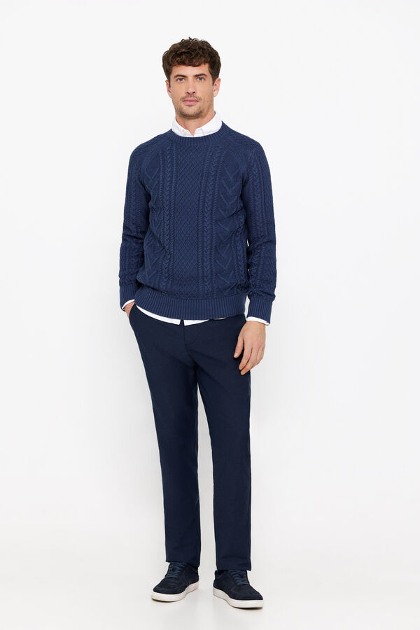 Cortefiel Jersey estructura cables cuello redondo Azul oscuro