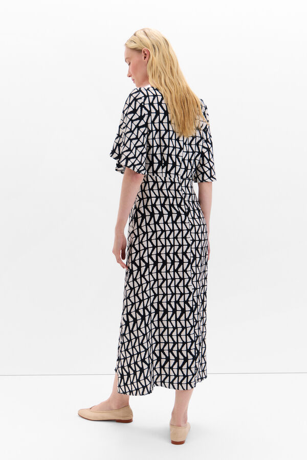 Cortefiel Vestido impresso detalhe franze Impress&atilde;o