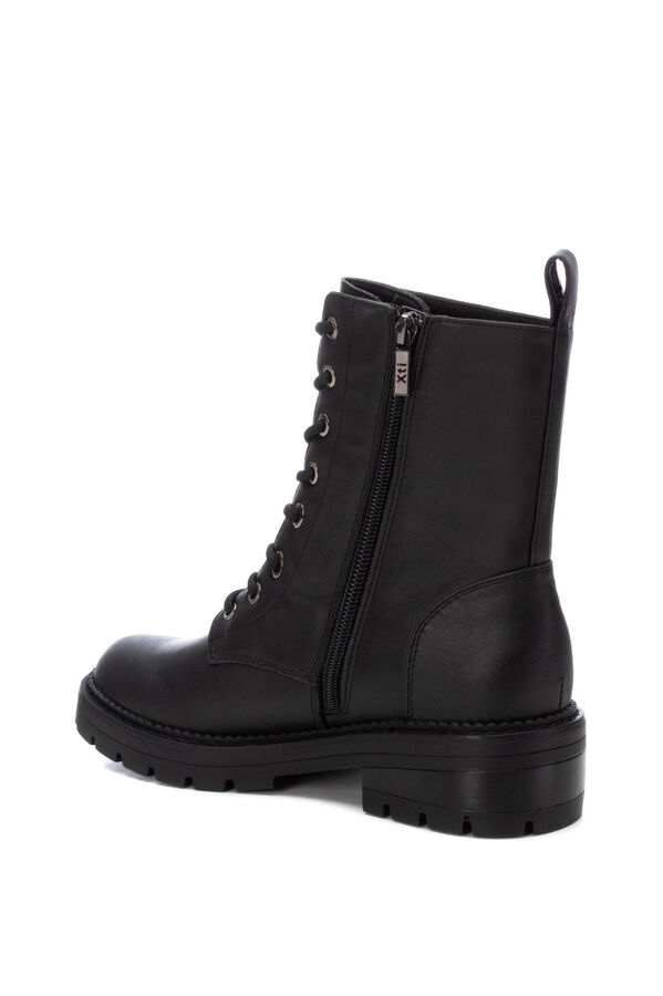 XTI Botins militar feminina com atacadores e fecho-&eacute;clair Preto