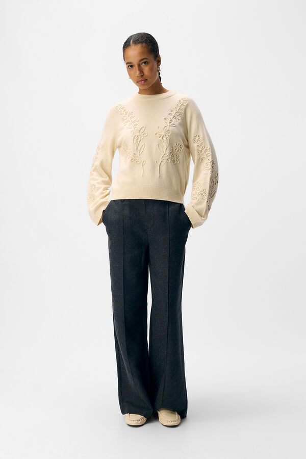 Object Camisola de malha bordado com flores Tostado
