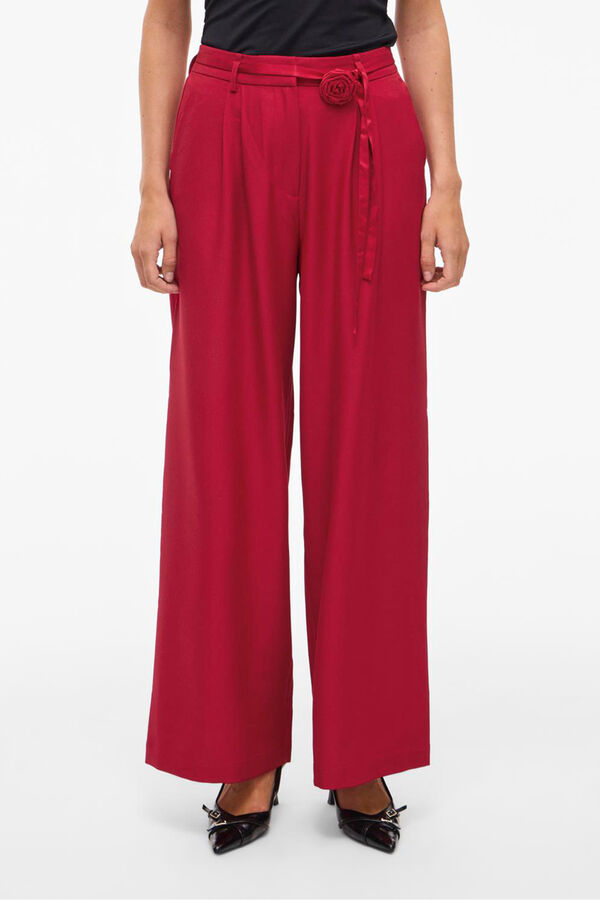 Vila Pantal&oacute;n ancho de vestir con cintur&oacute;n flor Rojo