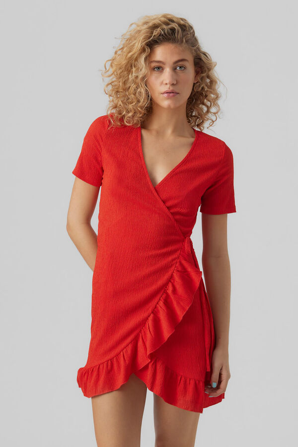 Vero Moda Vestido curto cruzado Vermelho