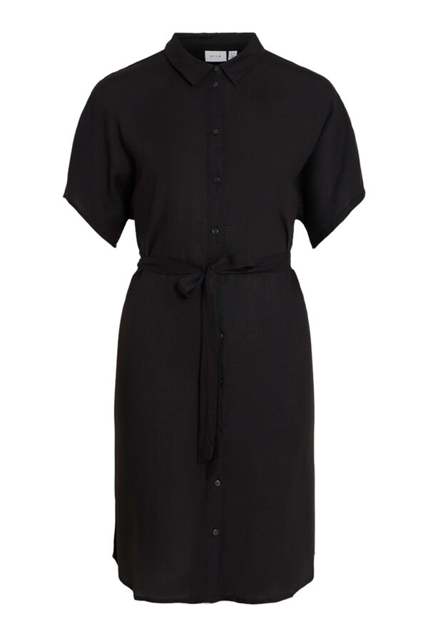 Vila Vestido camisero midi de viscosa y lino Negro
