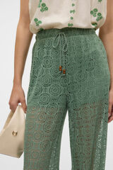 Vero Moda Pantalón largo fluido con calados Verde oscuro