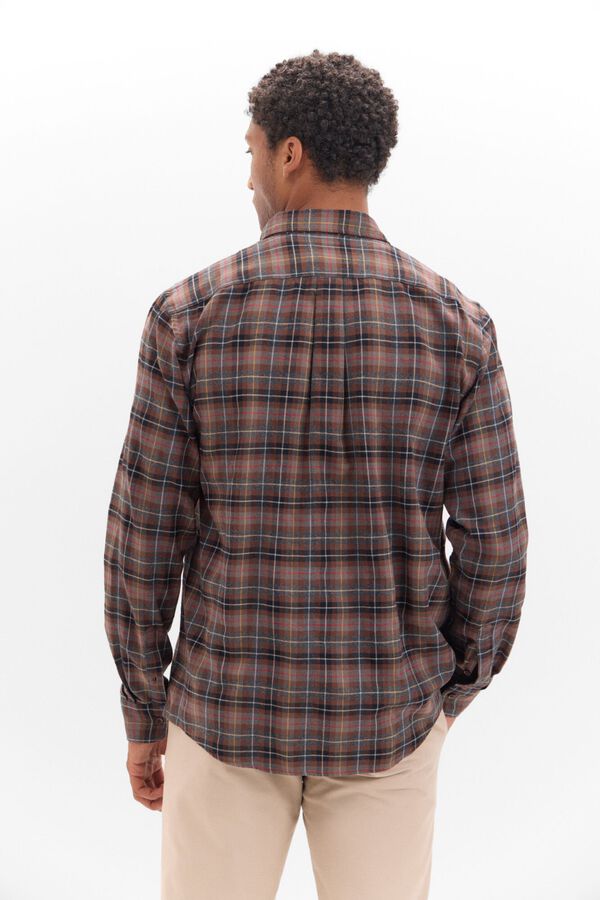 Cortefiel Camisa twill cuadros Marr&oacute;n oscuro