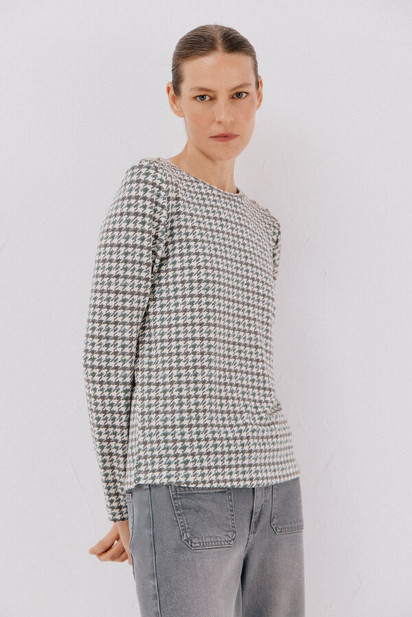 Cortefiel Camiseta caja botones Estampado verde