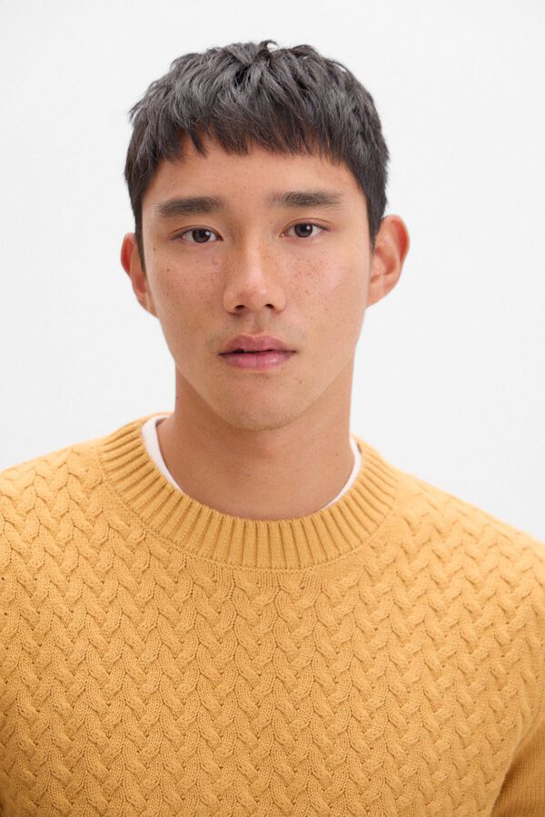 Cortefiel Jersey algod&oacute;n cables cuello redondo Dorado