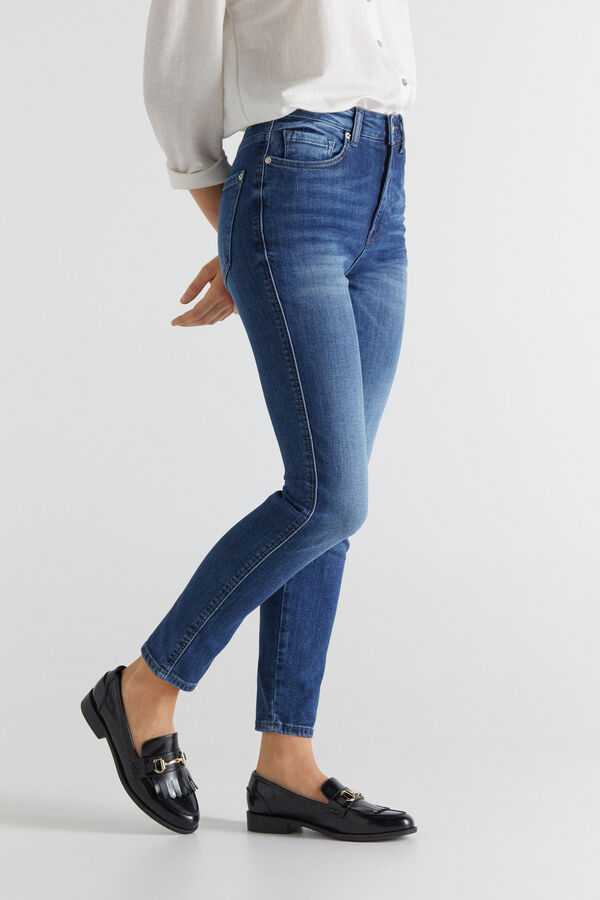 Cortefiel Pantal&oacute;n vaquero pitillo tiro alto Azul