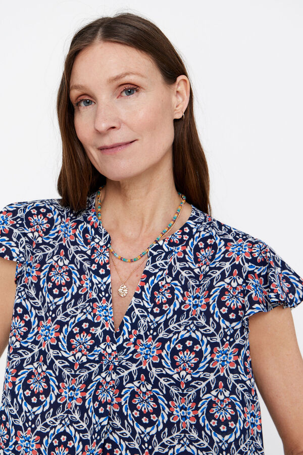 Cortefiel Blusa manga volante Estampado azul