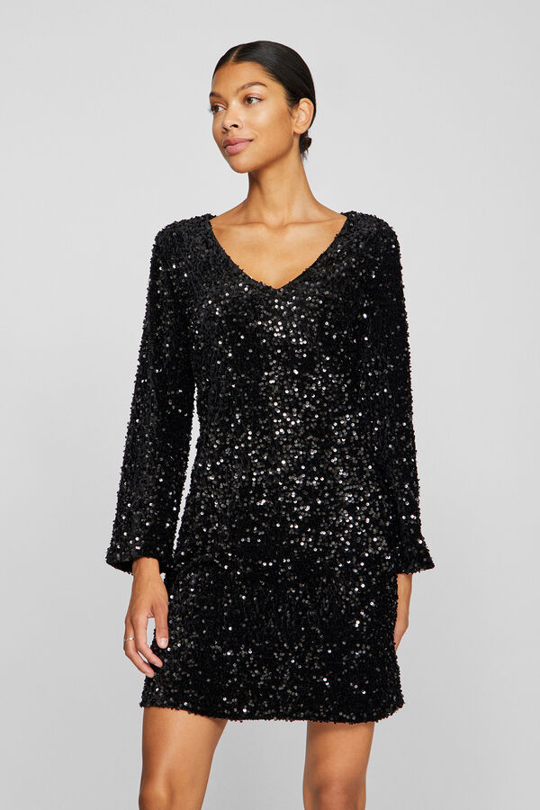 Vila Vestido curto com lantejoulas Preto