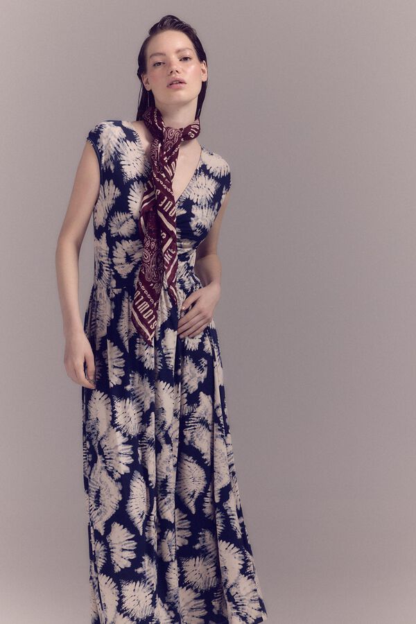 Slowlove Vestido punto estampado frunce Estampado azul