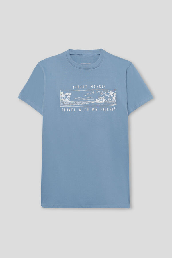 Street Monkey Camiseta manga curta da moda Azul