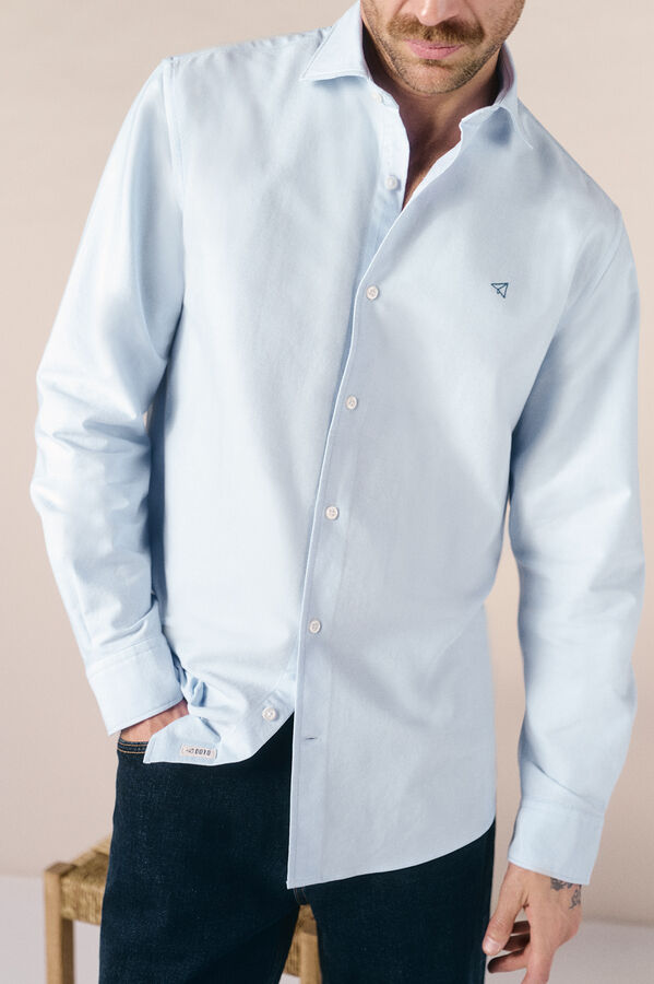 OOTO Camisa oxford liso manga larga Azul
