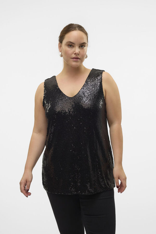 Vero Moda Curve Top plus size com lantejoulas Preto