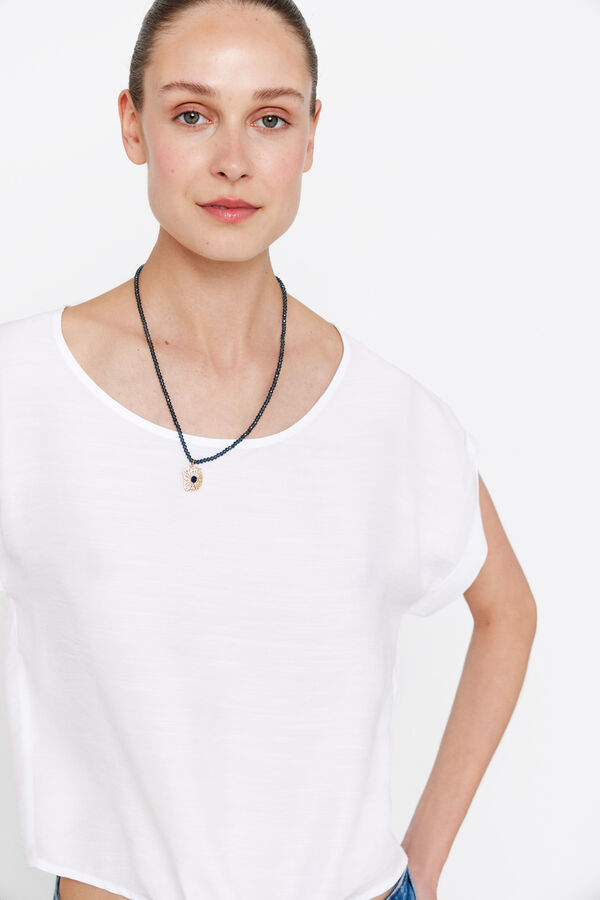 Cortefiel Blusa manga curta gola redonda Branco