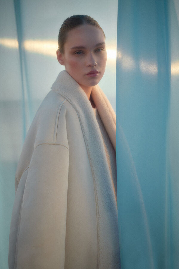 Slowlove bordado Sobretudo dupla face Ecru