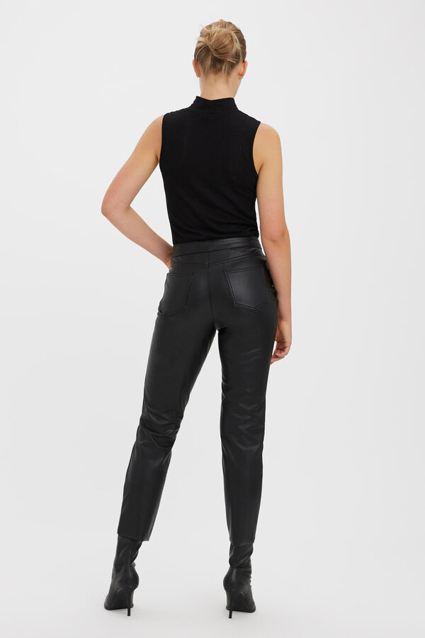 Vero Moda Pantalón recto efecto piel Negro