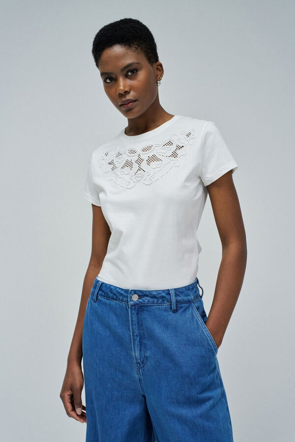 Salsa Jeans Camiseta bordado en el pecho Estampado blanco