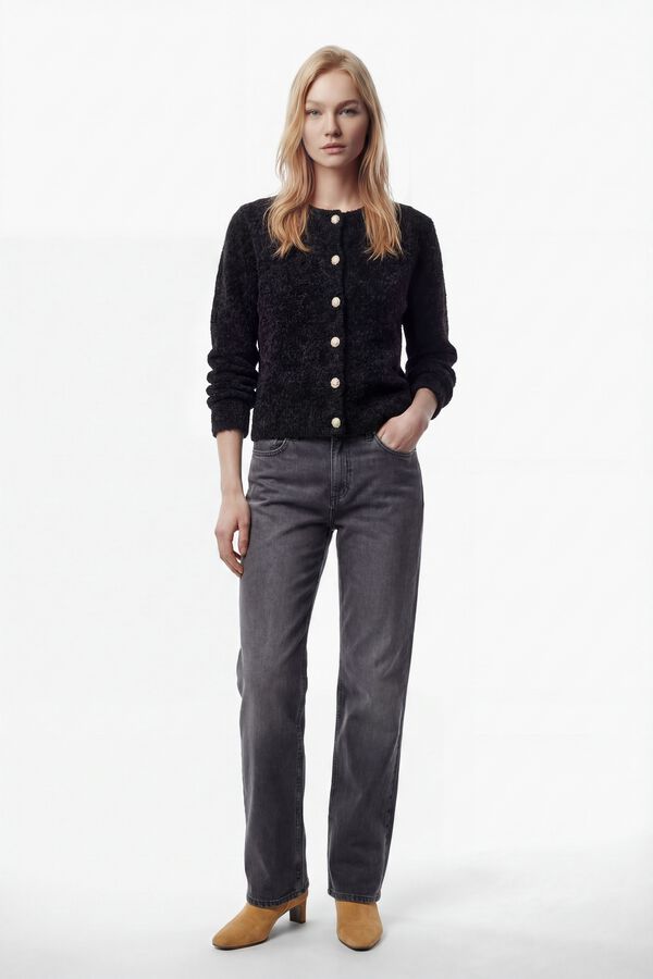 Vila Casaco de malha de l&atilde; e alpaca com bot&otilde;es de joia Preto