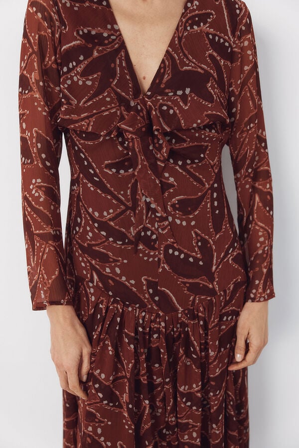 Cortefiel Vestido fluido estampado Estampado marr&oacute;n
