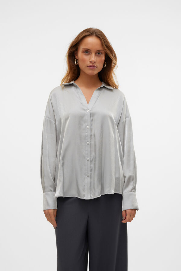 Vero Moda Camisa oversized feminina com gola em bico Cinzento