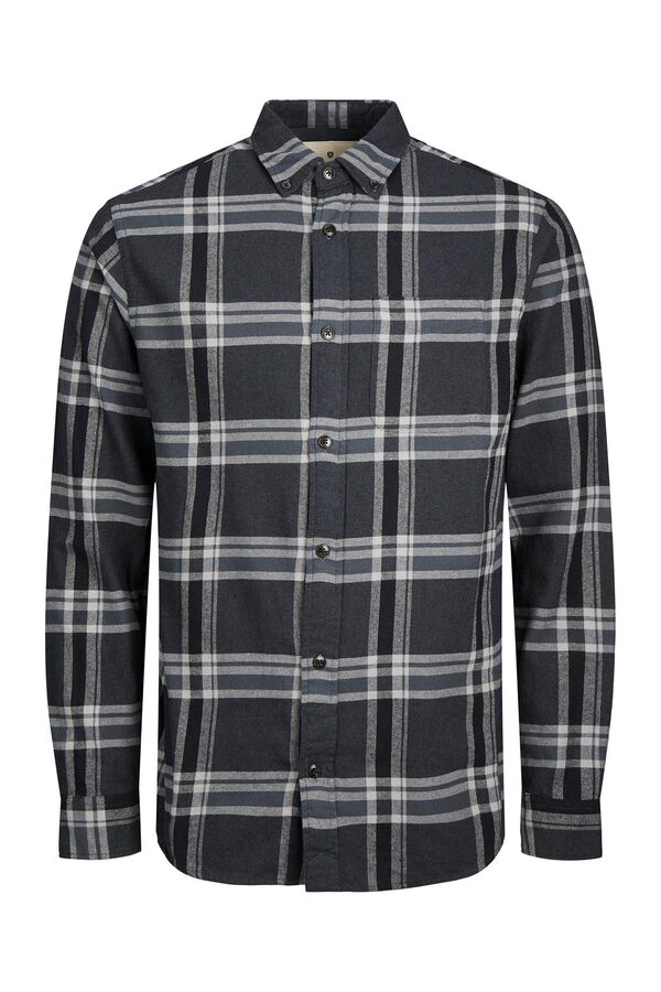 Jack & Jones Camisa sarja quadrados comfort fit 100% algod&atilde;o Preto