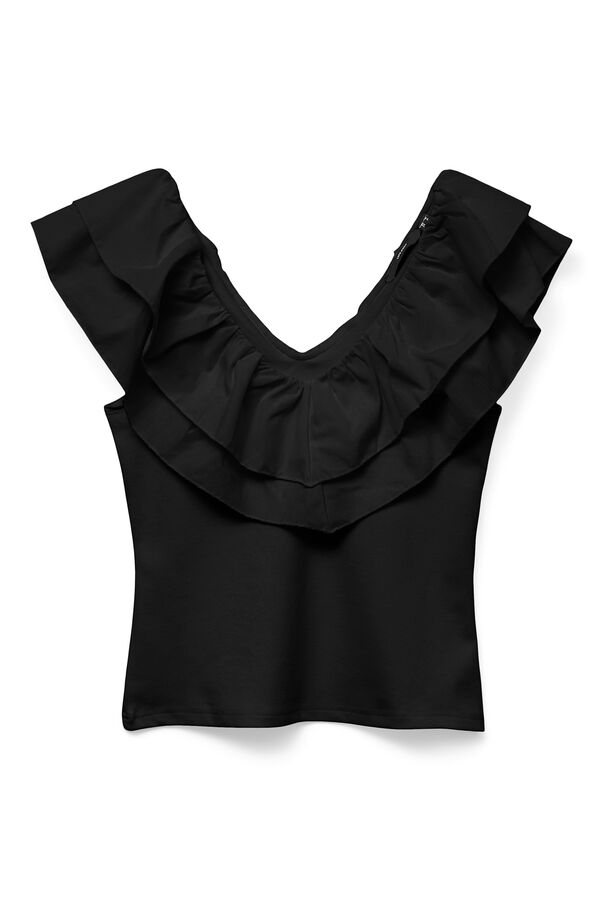Vero Moda Blusa de algod&atilde;o com folho Preto