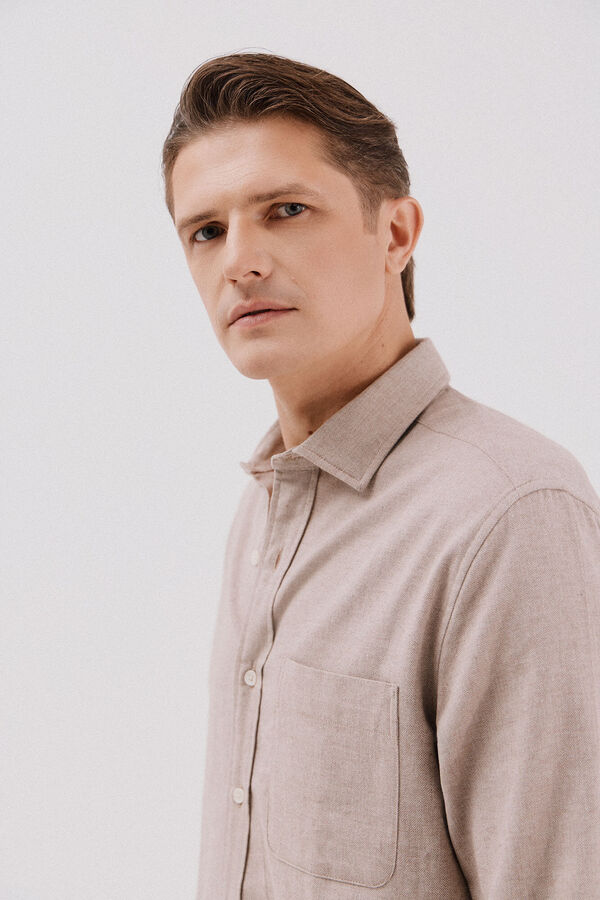 Cortefiel Camisa franela espiga Beige