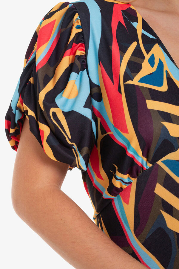 Cupl&eacute; Vestido manga abullonada estampado Negro