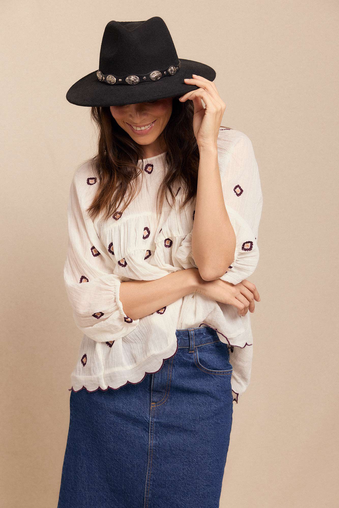 Slowlove Blusa franzida bordada