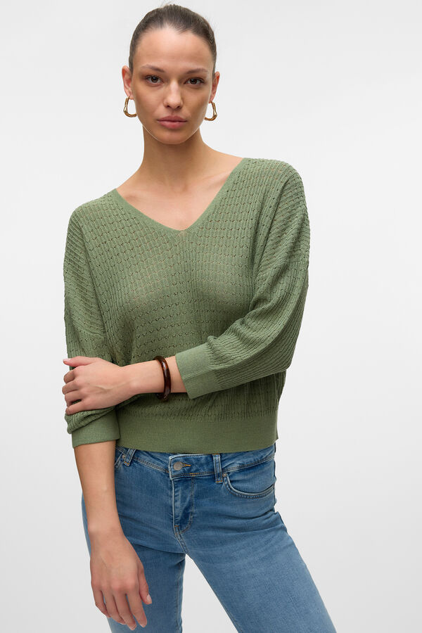 Vero Moda Jersey de punto fino con estructura Verde oscuro