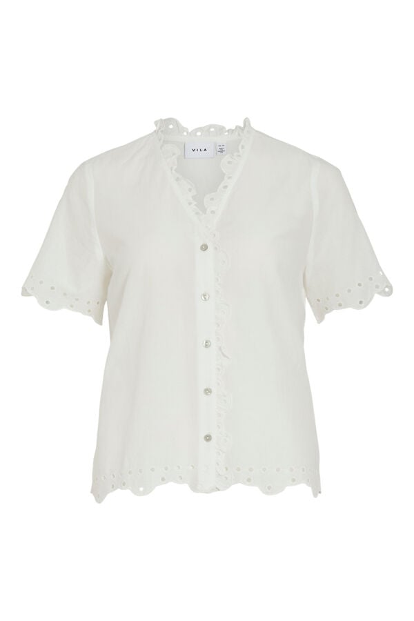 Vila Blusa em algod&atilde;o org&acirc;nico com renda inglesa Branco