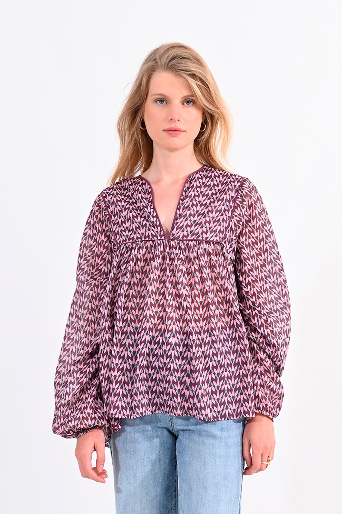 Molly Bracken Blusa de mulher de manga comprida com estampado 