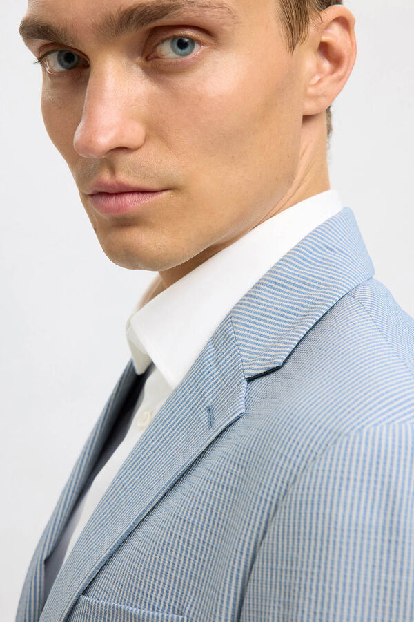 Selected Blazer riscas seersucker Azul