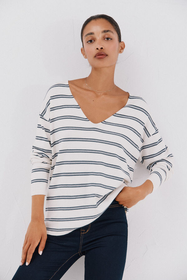 Cortefiel Camisola de malha decote bico Azul