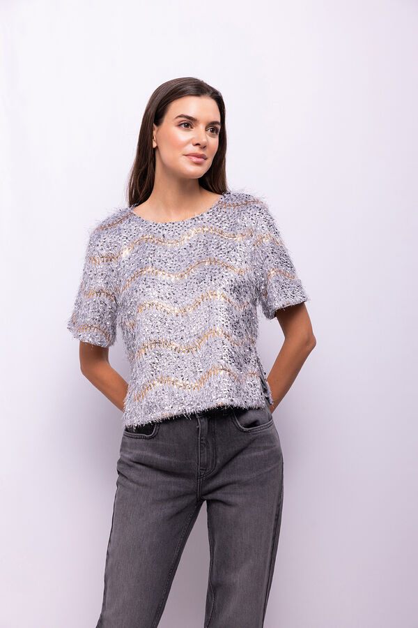 Object Top lentejuelas y flecos Gris