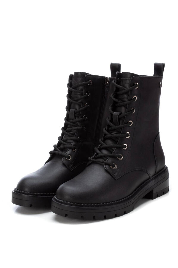 XTI Botins militar feminina com atacadores e fecho-&eacute;clair Preto