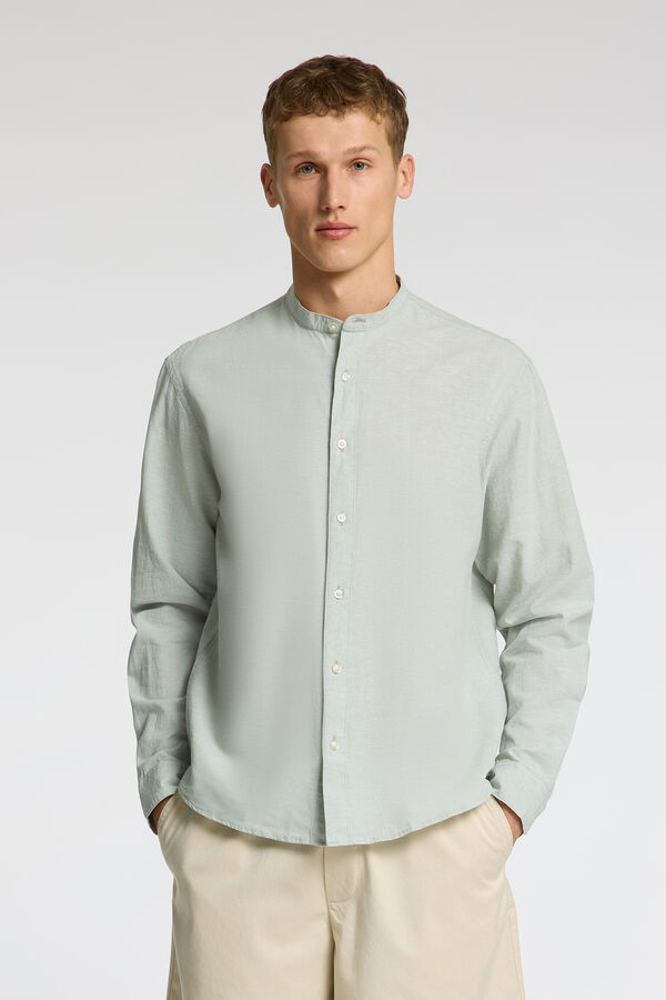 Selected Camisa de lino cuello mao Verde