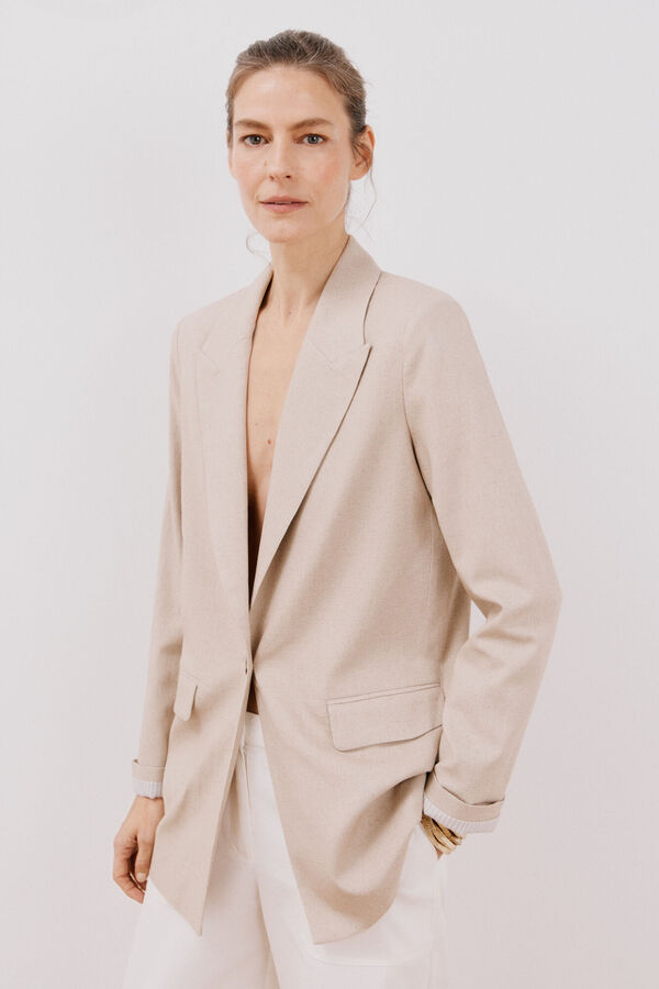 Cortefiel Blazer longo de linho Castanho