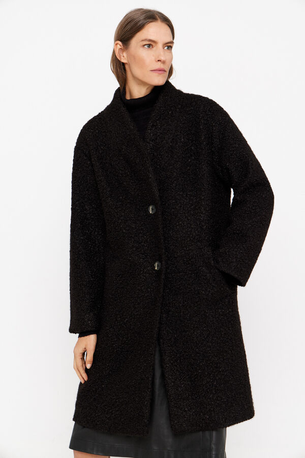 Cortefiel Abrigo boucle suave Negro