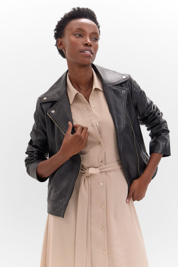 Cortefiel Cazadora piel biker Negro