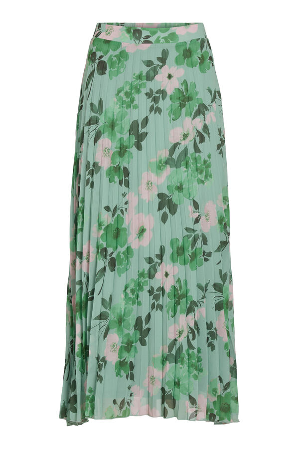 Vila Falda midi plisada estampada Kaki