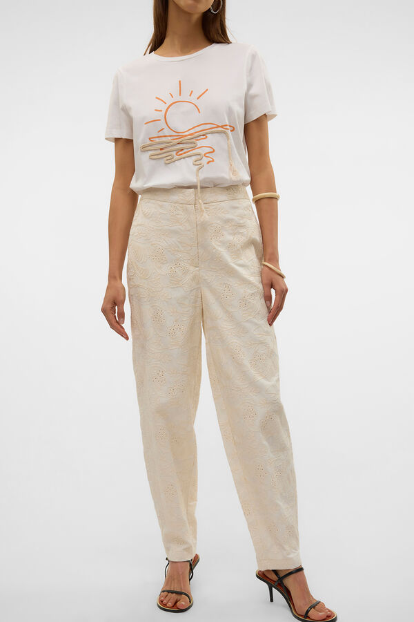 Vero Moda Pantal&oacute;n de tiro alto con bordados Blanco
