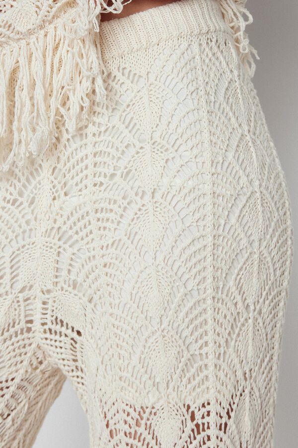 Slowlove Cal&ccedil;as compridas malha rendilhada Branco
