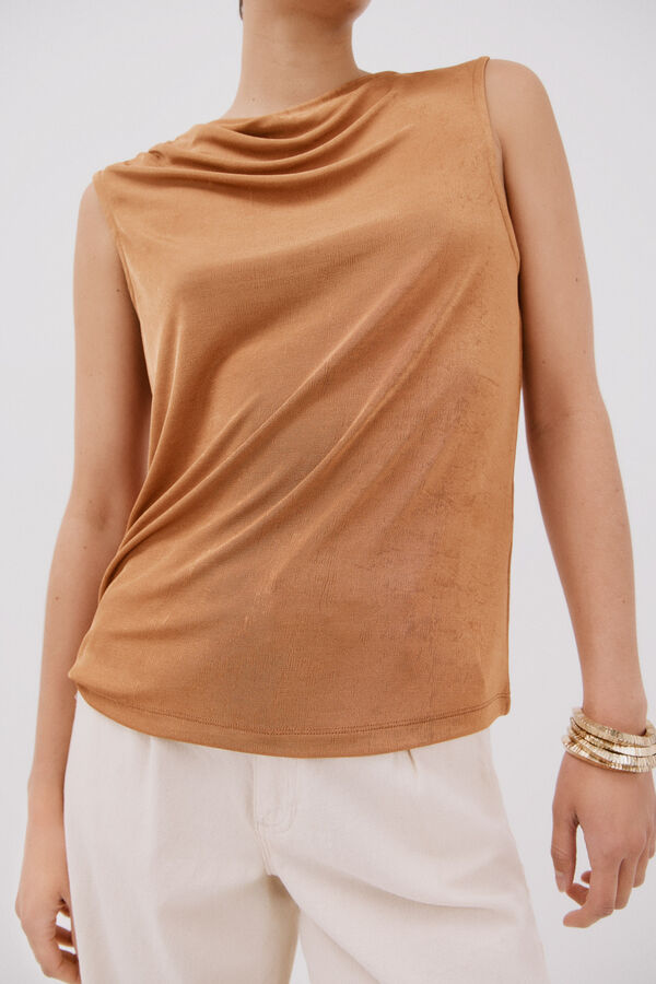 Cortefiel Top de malha drapeado de cetim Castanho