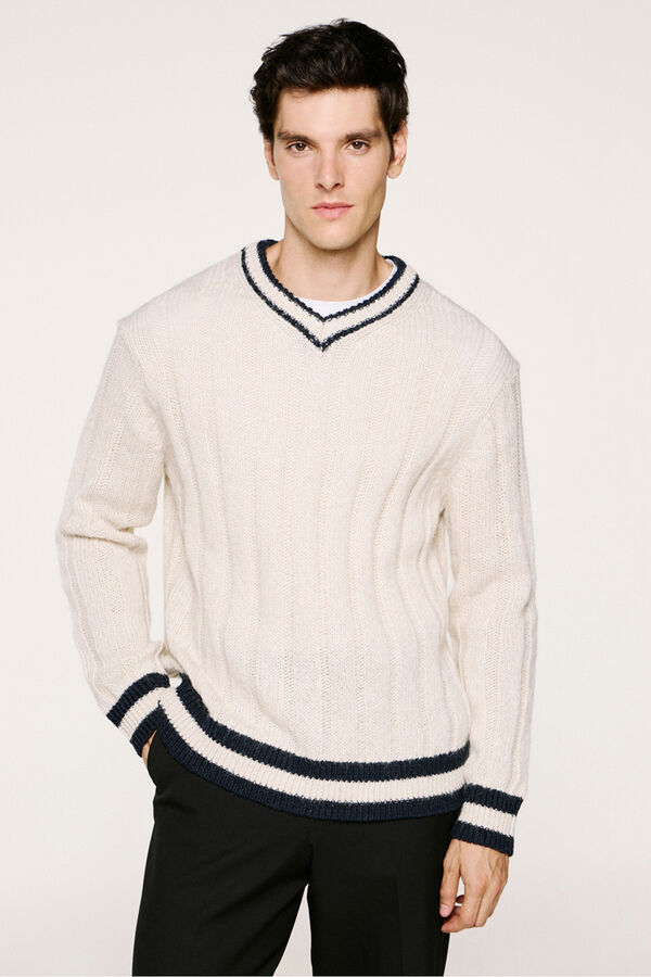 Selected Jersey cuello pico lana y alpaca Blanco